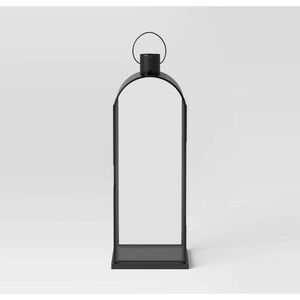 Threshold‎ Metal Portable Lantern Tempered Glass Pillar Candle Black Tall- NIB